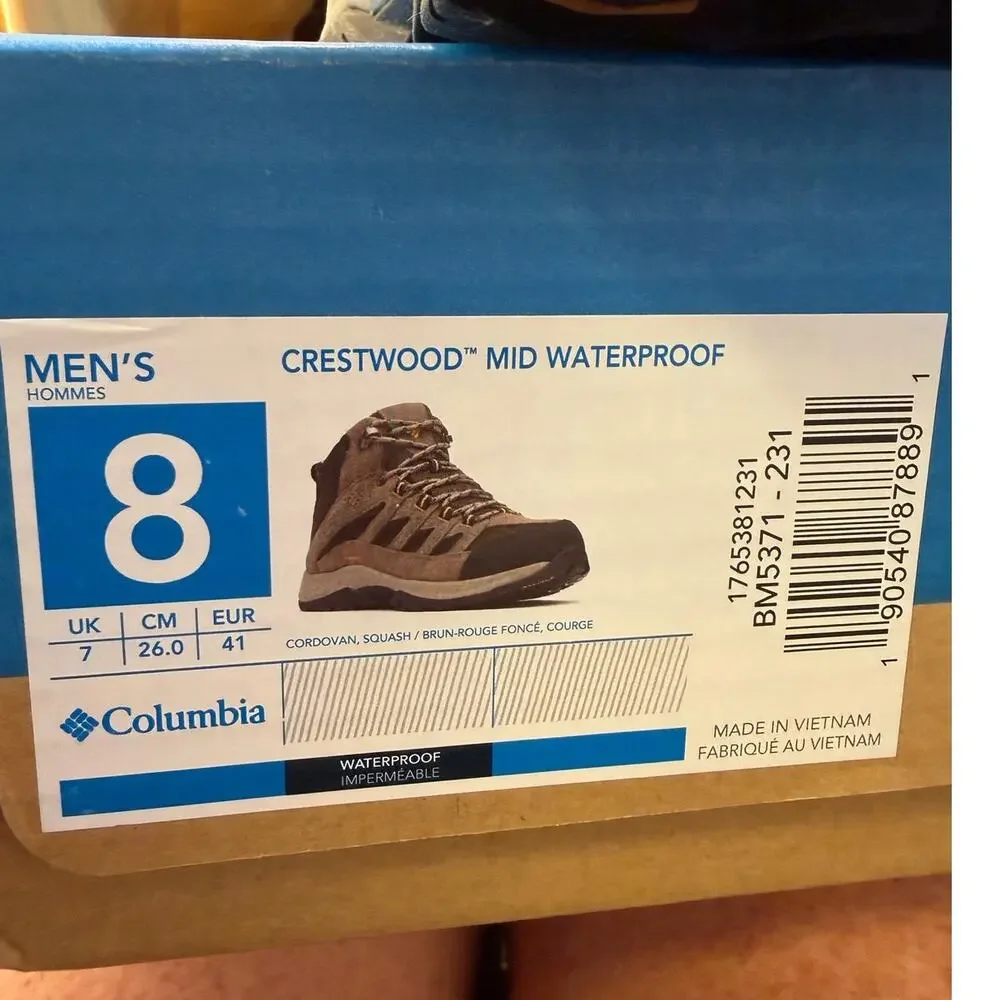 Columbia Crestwood Mid Waterproof Hiking Boots Mens 8 Cordovan Squash BM5371 NWT
